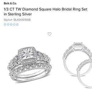 NEW 1/3 CT TW Diamond Square Halo Bridal Ring Set in Sterling Silver